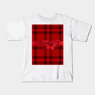 Black and Red Plaid Christmas Present Kids T-Shirt